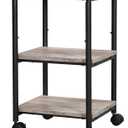 VASAGLE Printer Stand with Locking Wheels, 3-Tier Shelf, Industrial Under Desk Heavy-Duty Mobile Cart for Home Office, Heather Greige and Black UOPS003B02