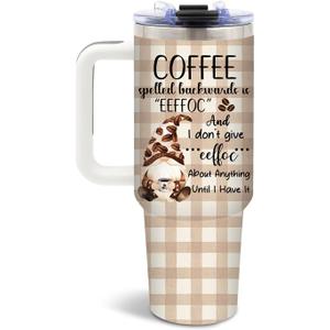 DUUV Gnome Coffee Tumbler 40 Oz with Handle, Funny Coffee Lover Gift for Women Men, Cute Gnome Mug for Work Office, Travel Cup for Gnomes Fans Birthday Christmas, 1PC