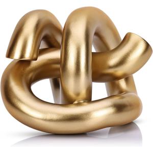 LCCCK Funky Abstract Gold Knot Knick Knacks - Gold Accent Decor for Coffee Table & Tv Stand, Modern Geometric Sculpture Scandinavian Minimalist Home Statue Decorative Objects Entryway Bookcase Book