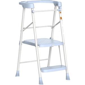 HBTower Kids 2 Steps Step Stool,Toddler Tower for Kitchen Counter Learning,Toddler Kitchen Stool Helper with Anti-Drop Safty Railing Kids Standing Folding Stepper(Blue)