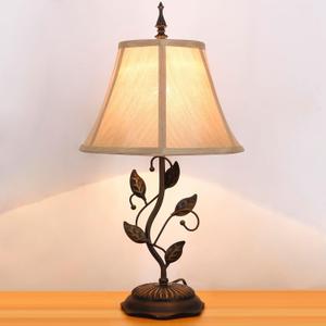 Farmhouse Table Lamp Antique Resin Metal Leaf Base Traditional Rustic Mid-Century Desk Lamp 22.5 Inch Tall for Living Room Office Bedroom (QT0101H)