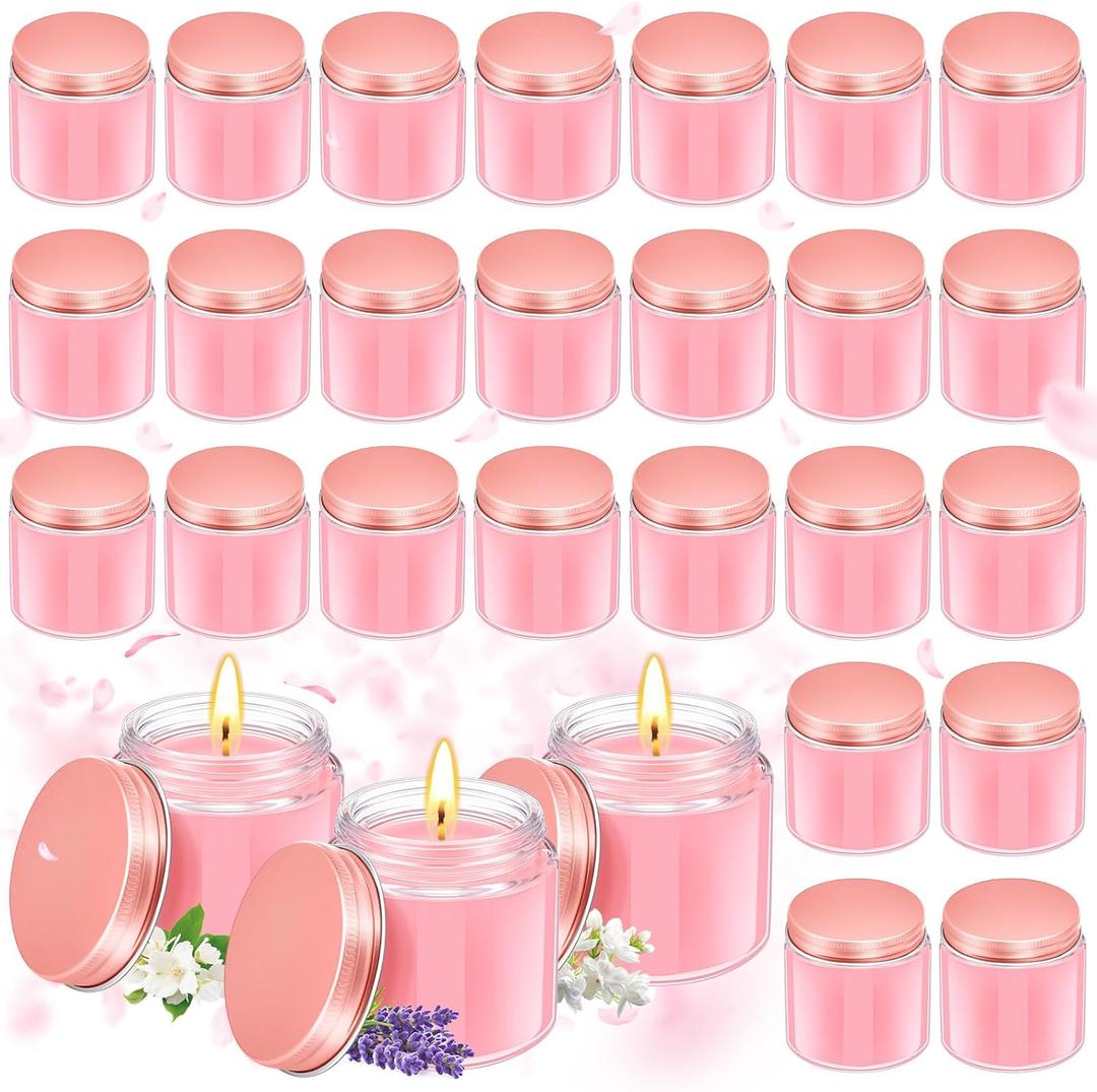 Conelist 24 Pcs Mini Mason Jar Candles Bulk 4 oz Scented Wax Candles Gift Small Soy Scented with Lid Decoration for Wedding Birthday Baby Shower, Freesia, Jasmine, Lavender(Pink)