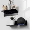 OAPRIRE Acrylic Floating Wall Shelves Set of 2, Damage-Free Expand Wall Space, Small Display Shelf for Smart Speaker/Action Figures with Cable Clips