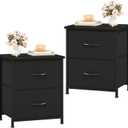 Somdot Nightstand Set of 2, Small Dresser for Bedroom with 2 Storage Drawers, Bed Side Furniture End Table with Fabric Bins for Bedroom Closet, Entryway, College Dorm, Black