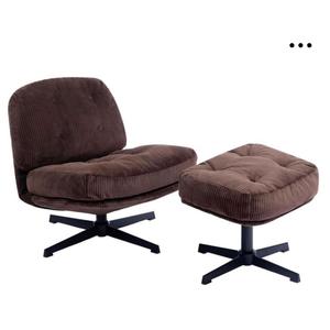 HollyHOME Modern 360°Swivel Accent Chair with Ottoman, Upholstered Comfy Reading Chair and Footstool, Fabric Lazy Chair with Soft Cushion, Lounge Sofa Chair for Living Room, Bedroom, Coffee