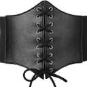 XZQTIVE Black Corset Waist Belt for Women, Wide Elastic Tie Waspie Belt for Dresses Small