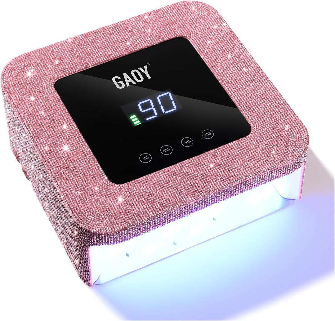 GAOY Cordless UV LED Nail Lamp for Gel Nails, Rechargeable UV Light, Professional Nail Dryer with 4 Timers, Automatic Sensor and Sensitive Mode for Fast Curing, Pink Diamond
