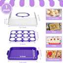 VGOODALL Cupcake Carrier, Rectangle Cake Plate with Lid, 12 Capacity Cup Cake Portable Container Dessert Holder with Handle for Family Picnics and Party Events, 2-in-1 Design, Purple