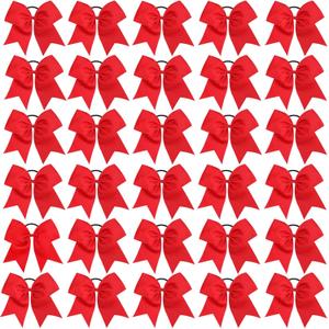 CN 30PCS 8" Large Cheer Bows, Cheerleading Bows Ponytail Holder for Girls, Grosgrain Ribbon Red Cheer Hair Bows with Elastic Hair Tie for Cheerleader College Sports Softball Competition