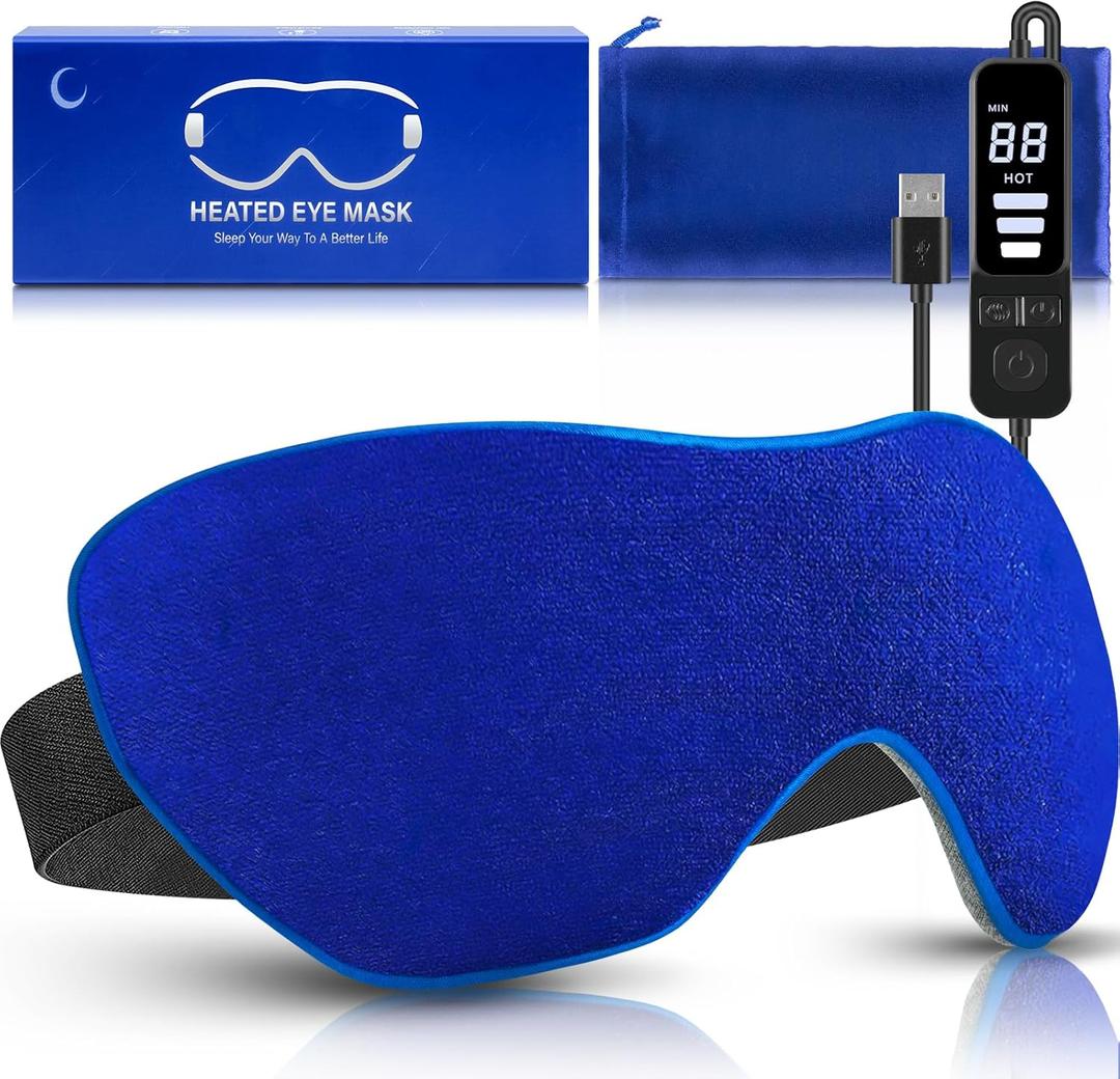 Heated Eye Mask, Washable Dry Eye Mask Heat Eye Compress with Flaxseed, Warm Eye Compress Heating Pad with Temperature Timer Control for Sleep, Blepharitis, Dark Circles, MGD, Puffy Eyes (Deep Blue)