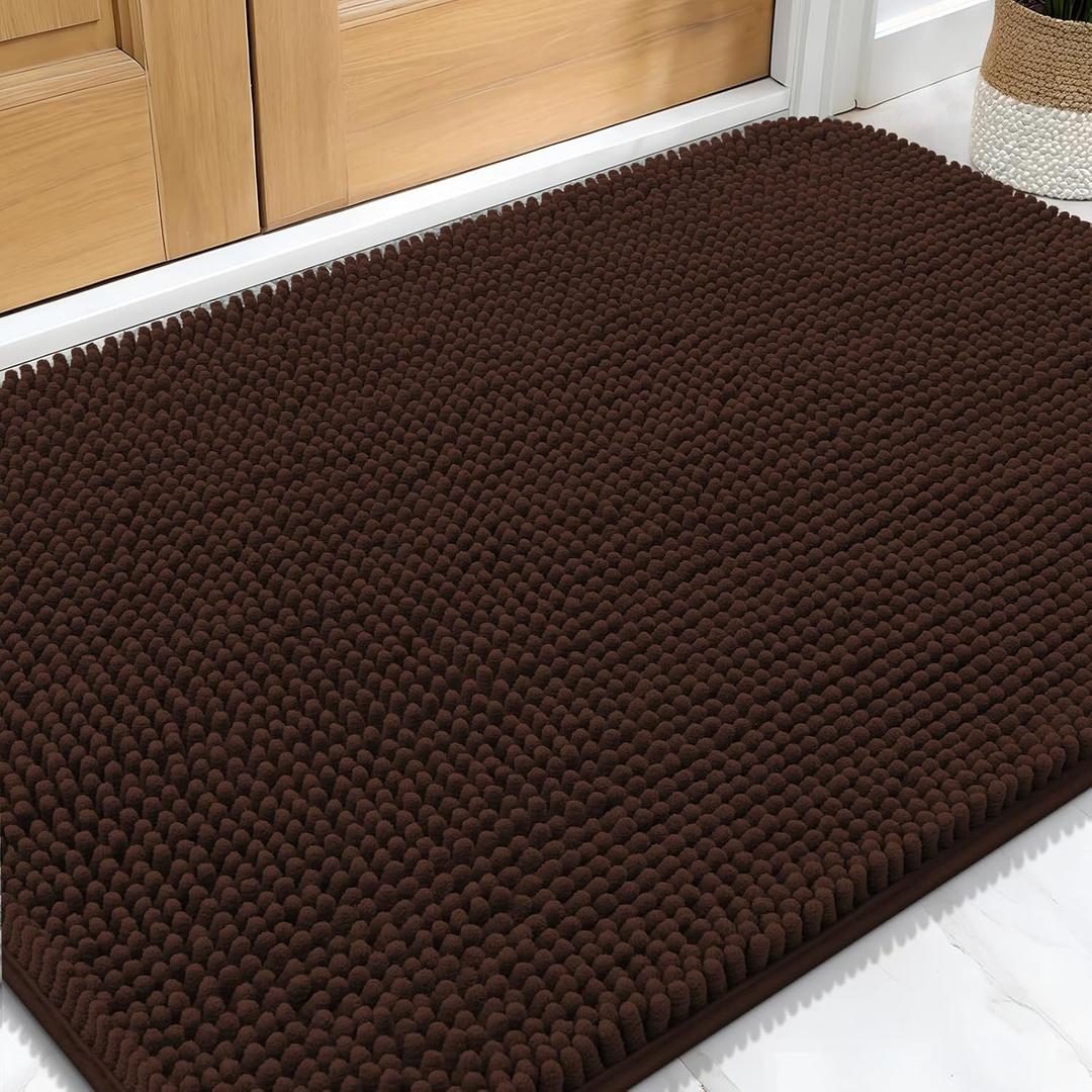 OLANLY Dog Door Mat for Muddy Paws 30x20, Absorbs Moisture and Dirt, Absorbent Non-Slip Washable Doormat, Quick Dry Chenille Mud Mat for Dogs, Entry Indoor Entryway Carpet for Inside Floor, Brown