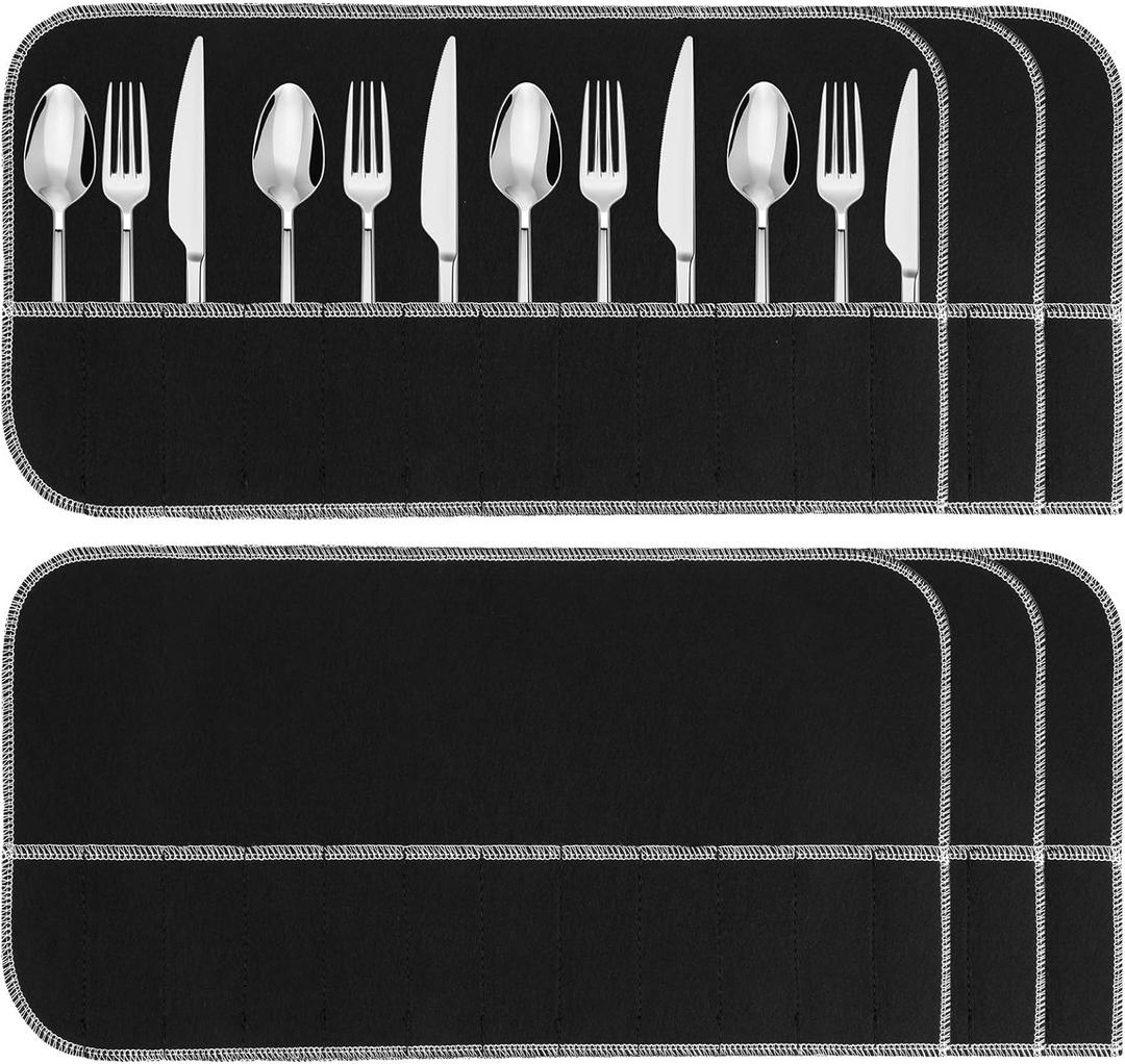 6 Pcs Anti Tarnish Silver Storage Bags with Ribbons Silver Storage Cloth Felt Flatware Organizer Anti Tarnish Protector Bags Place Setting Roll with White Ribbon for Kitchen Cutlery Utensils
