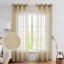 Deconovo Sheer Curtains Light Filtering Grommet Curtain for Bedroom with Crepe Crinkled Texture, Khaki, 52W x 84L