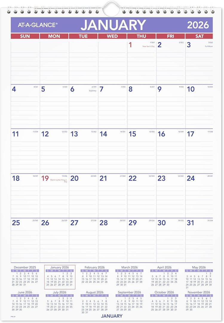 AT-A-GLANCE 2026 Wall Calendar, 12" x 17", Medium Tall (PM22826)
