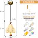 Fabric Pendant Light, Modern Wood Single Head Hanging Lamp, Brass Finished Adjustable Pendant Lighting Fixture,Vintage Chandelier for Bedside, Hallway, Bedroom, Kitchen Island, Restaurant