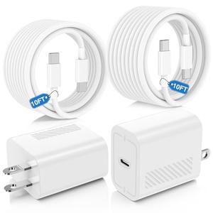 45W USB C Fast Charger for iPhone 17/ Air/16/15 Pro Max,2Pack 10FT Type C Charger Block & Cable, PD 3.0 Super Fast Charging for iPad Pro MacBook Air/Pro M1/M2, AirPods