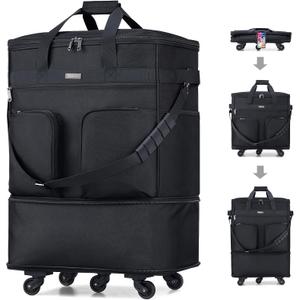 Hanke Expandable Collapsible Luggage with Wheels, Black Upgrade Version 2, 98L, Water-Resistant, 5 Spinner Wheels, 3 Pockets, Polyester, 19x13x27.2 inches, 6.1lb, Carry-On Luggage, Travel, Vacation