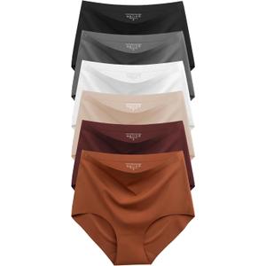 Cuweni Womens Underwear Seamless High Waisted Briefs Silky Stretch No Show Breathable Full Coverage Ladies Panties 6 Pack (L)