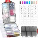 14 GRIDS Travel Pill Organizer Box with Labels - Travel Medicine Case Kit - Pocket Daily Pharmacy Container - Travel Medication Holder Dispenser for Fish Oil Vitamin Supplement Storage - Clear Gray