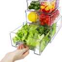 YINGRACE 7 Pack Fridge Organizer Bins, Stackable Refrigerator Organizers and Storage, With a Pull-out Drawer, BPA-Free Clear Containers For Fruit, Vegetable, Drinks