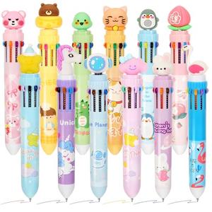 Kosiz 12 Pcs Multicolor Ballpoint Pens 10 in 1 Retractable Cute Cartoon Animal Ballpoint Pens for Office Supplies Birthday Gifts Valentine's Day Gifts