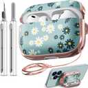 Inesore for AirPods Pro 3 Case 2025 with Lock, for Women Girly Floral Cute Case Compatible with Apple Airpods Pro 3rd Generation Cover, with Phone Stand,Keychain & Cleaner Kit -Green Daisy