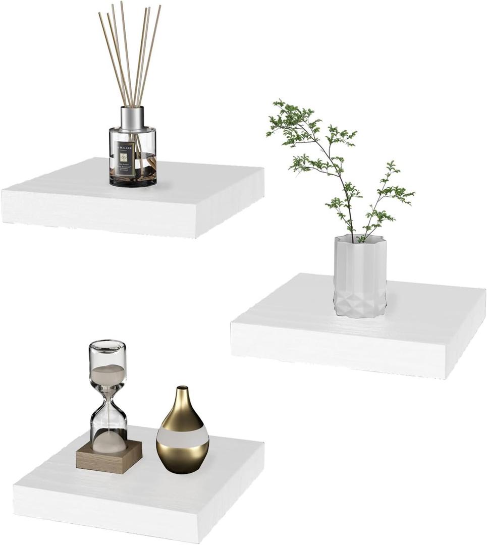 PopiShelves Small Floating Shelves for Wall - 6 Inch Mini Square White Shelves for Bedroom, Living Room, Bathroom, Kitchen, Office Decor Set of 3