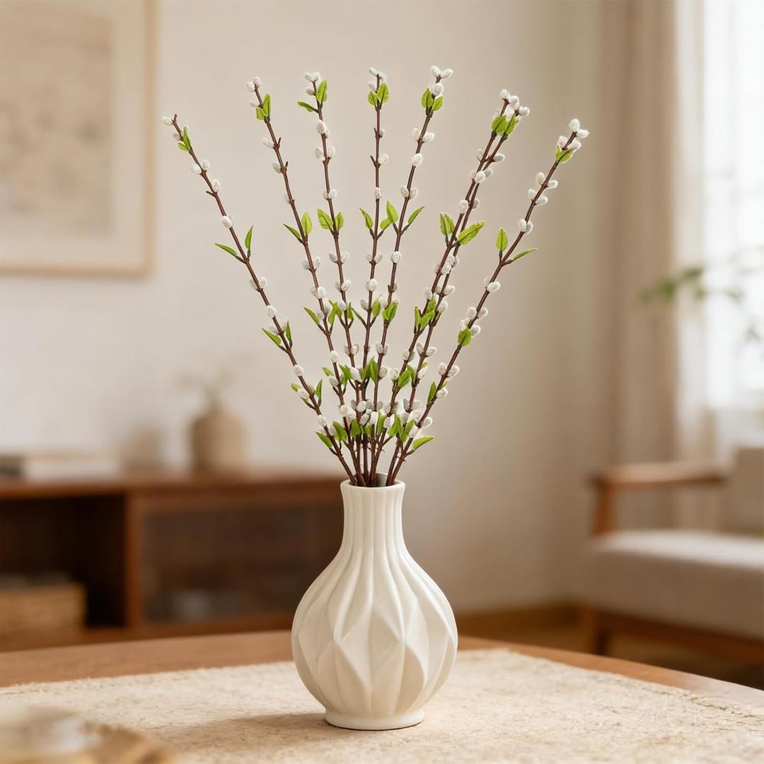 8 Pcs 32Inch Artificial Pussy Willow Branches for Vases Faux Pussy Willow Stems for Home Office Kitchen Wedding Bridal Party Indoor Outdoor Table Vase Filling Decor