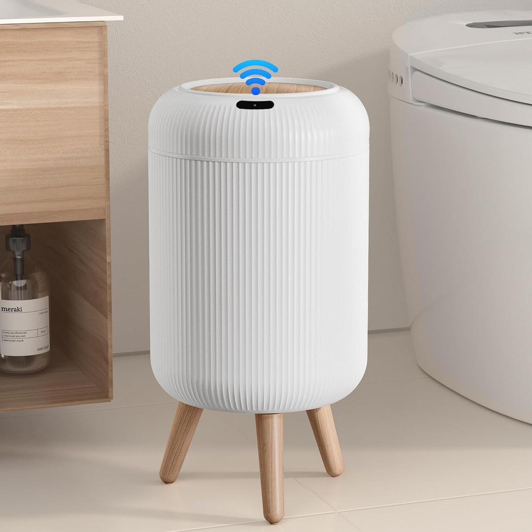 Automatic Motion Sensor Bathroom Trash Can with Lid, 3 Gallon / 11L Touchless Trash Garbage Bin with Removable Legs for Kitchen, Bedroom, Office, Small Trash Cans Trashcan Wastebasket-White