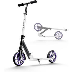 PHOEROS Kick Scooter for Kids Ages 6-12,Teens & Adults, Youth. Lightweight Aluminum Kick Scooter for Teens Adults Boys Girls with 8 inch Big Wheels, Foldable, 3 Height Adjustable, Shock Absorption. (Off-white)