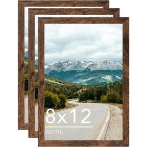 8x12 Picture Frame Deep Brown for Wall Hanging, Wood 8 x 12 Frame Photo Frame for Wall Horizontally or Vertically, Deep Brown, 3 Pack