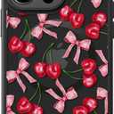 FUNMIKO for iPhone 15 Pro Case Wireless Charging & Military-Grade Protection - Cute Floral Design for Women Girls, Non-Slip Matte Cover with Shockproof Corners - Cherry and Bows