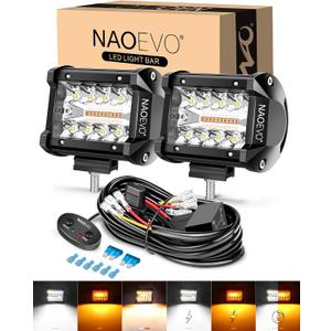 NAOEVO 4 Inch LED Pod Lights, White Amber LED Fog/Driving/Offroad Lights Strobe/Memory Mode and 2 Leads Wiring Harness, Cube Pods for Truck Boat ATV UTV, 2 Pcs (6 Modes)
