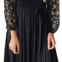 Kranda Womens Vintage Floral Lace Long Sleeve Faux Wrap V Neck Party Long Maxi Dress (Large, Black-1)