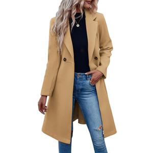 Fazortev Womens Pea Trench Coats Notched Lapel Double Breasted Belted Business Casual Jackets Outerwear, Size Small