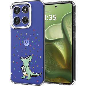 Unov Case Compatible with Motolora Moto Edge 60 Fusion Moto 60 5G Clear with Dino Rainbow Dinosaur Dragon Embossed Pattern Design Soft TPU Shock Absorption Slim Protective Back Cover