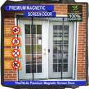 TheFitLife Double Door Magnetic Screen - Mesh Curtain with Full Frame Hook & Loop Powerful Magnets, Snap Shut Automatically for Patio, Sliding Or Large Door, Black Fits Doors up to 72''x80'' Max