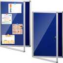 Blulu 2 Set 24 x 36 Inch Enclosed Bulletin Boards Lockable Noticeboard Windproof Outdoor Cork Display Wall Case with Locking Door for School Office Notices(Blue)