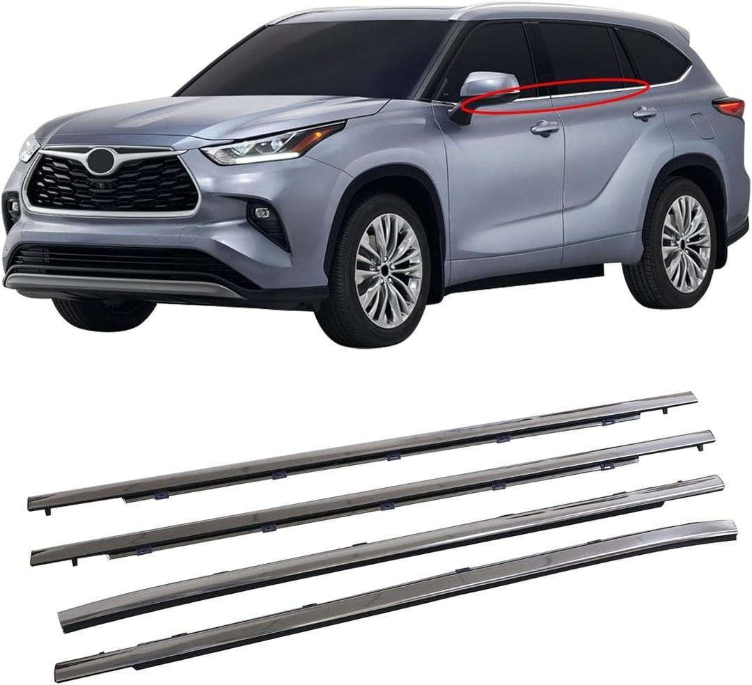 Priprilod Chrome Window Weatherstrip Sweep Molding Trim Compatible with Toyota Highlander 2014 2015 2016 2017 2018 2019 Replace 75720-0E070 75710-0E070 75740-0E070 75730-0E070