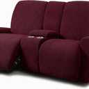 ULTICOR Jacquard Design Reclining Loveseat with Middle Console Slipcover, 8-Piece Stretch Sofa Covers, 2 seat Loveseat Recliner Cover, Washable (Style 4) (Red - Burgundy)