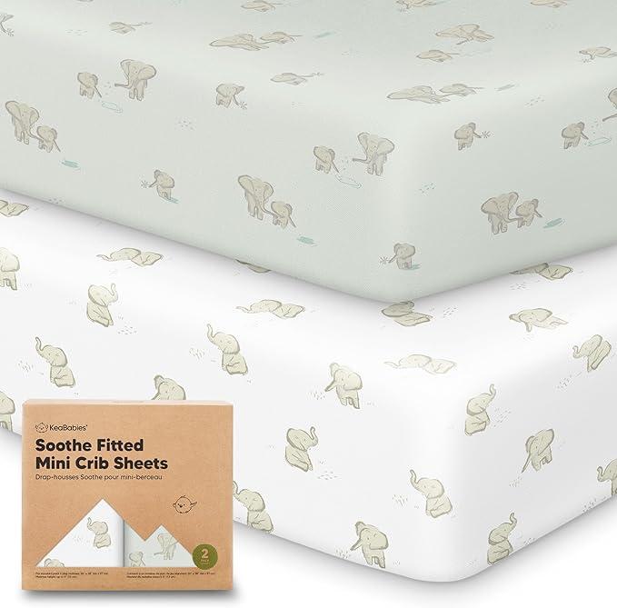 2Pack Mini Crib Sheets Fitted  38x26 Pack N Play Sheets for Pack and Play Mattress, Organic Cotton, Soft & Breathable Playard Bedding, Neutral Mini Toddler Bed Cover for Boys, Girls (Elly)