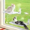 2PC Easy Fold Cat Window Perch - Cordless, Fold-Up, Zip Closure Embeded Machine Washable Bed Cover, Robust Metal Frame - Cat Hammock for Window for Large Cats and Kittens(White, Large, 2PC) (23.0"L x 12.0"W x 7.0"Th)