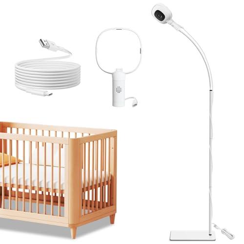Floor Stand Compatible with Nanit Pro Baby Monitor, Gooseneck Swivel Holder Mount with Type-C Port & Fully Enclosed Housing Adjustable Height Baby Monitor Stand, Temperature and Humidity Display