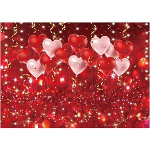 DHXXSC 7X5FT Valentine's Day Photography Backdrop Red and Pink Heart Balloons with Gold Confetti Romantic Love Theme Couple Photo Background DH-352