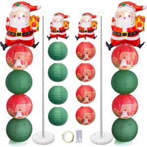 Christmas Balloon Column Stand Kit And Paper Lantern 2 Sets 6.2 Feet with Reusable Metal Telescopic Design for Christmas Decorations