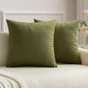 MIULEE Velvet Soft Soild Microfiber Decorative Square Pillow Case Throw Cushion Cover for Sofa Bedroom with Invisible Zipper 18x18 Inch 45x45cm Army Green Set of 2 Lined