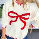 SOLY HUX Women's Y2k Bow Sweater Crewneck Long Sleeve Knit Pullover Tops Oversized Sweaters (L)