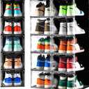 Clemate Upgraded X-Large Shoe Organizer,Shoe Storage Organizer,12 Pack,Shoe Box Clear Plastic Stackable,Drop Front Shoe Box with Clear Door, Shoe Containers For Sneaker Display,Fit up to US Size12