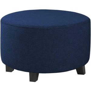 Stretch Ottoman Slipcover  Round Furniture Protector Fits 30"-41" Dia, for Footrests, Storage Ottomans & Folding Stools  Elastic Fabric Cover (Navy, X-Large)