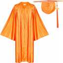 Newrara Adult Shiny Graduation Cap and Gown Tassel Set for High School & Bachelor (Orange)
